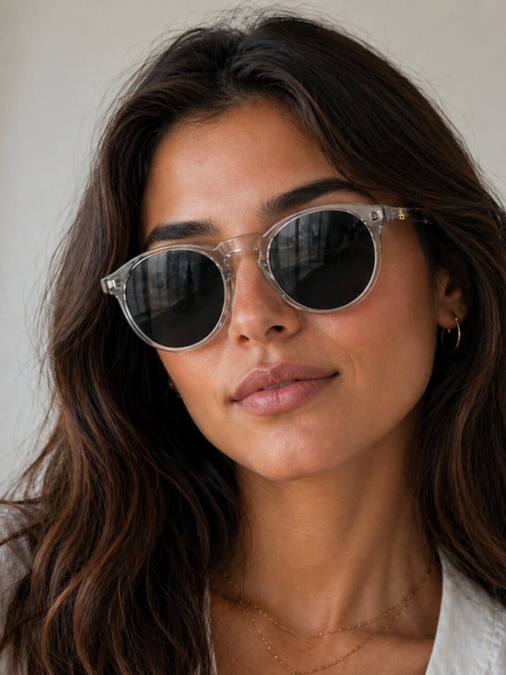 AIRE Nucleus Round Sunglasses Clear Frame Smoke Lens Minimalist
